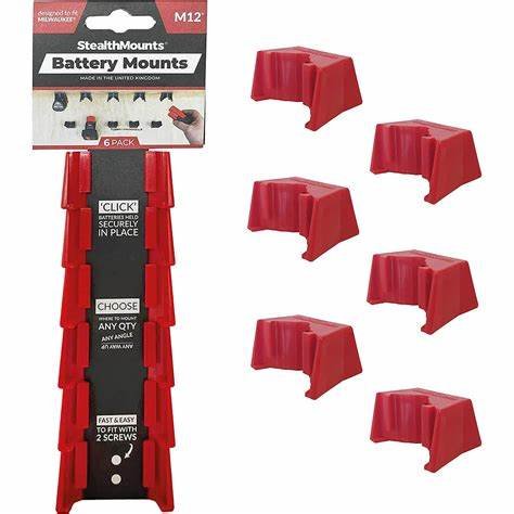 RED BATTERY MOUNTS FOR MILWAUKEE M12 (6 PACK)
